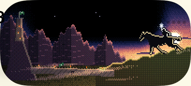 Helm’s Deep at dawn in the Dynamic Island: the Deeping Wall under dark peaks, and Shadowfax with the White Rider charging down the slope into the sunrise.